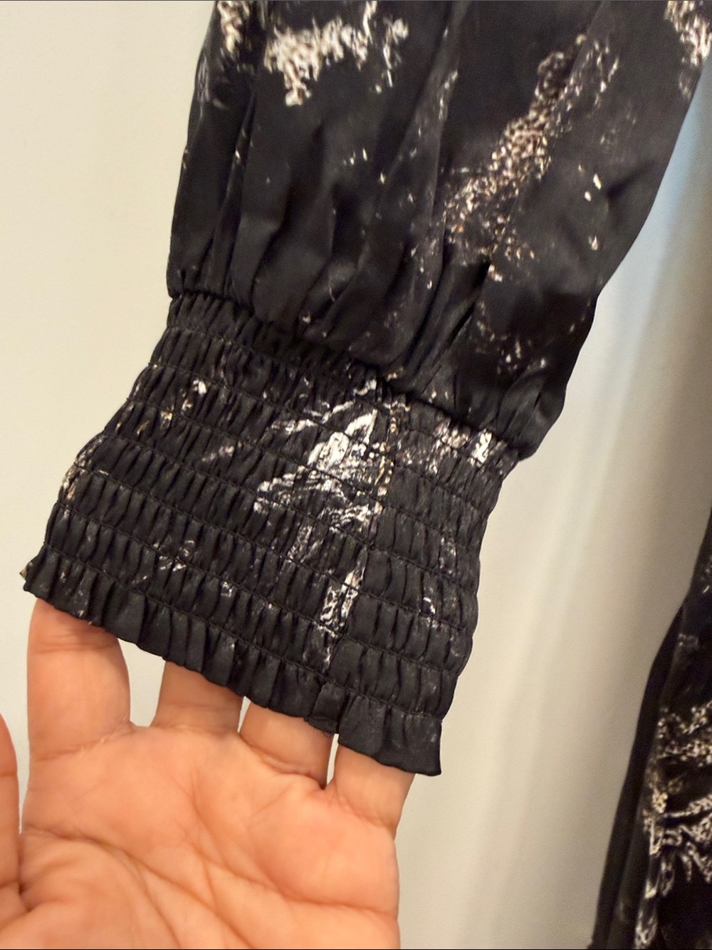 AllSaints Estelle Titania gothic black  Marble-Print V-Neck asymmetrical hem 10 - Picture 6 of 12